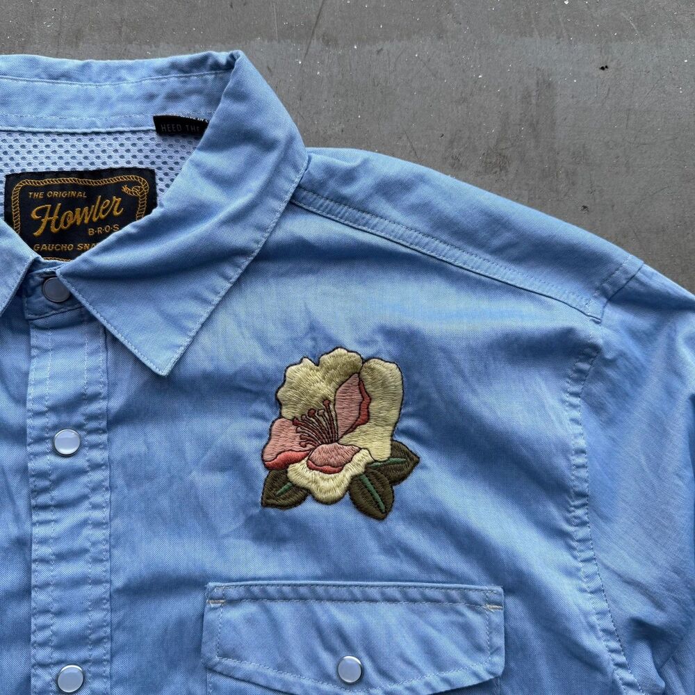 Howler Bros Mens L Gaucho Snap Shirt Pearl Western Irie Hibiscus Floral Flower - Picture 4 of 14